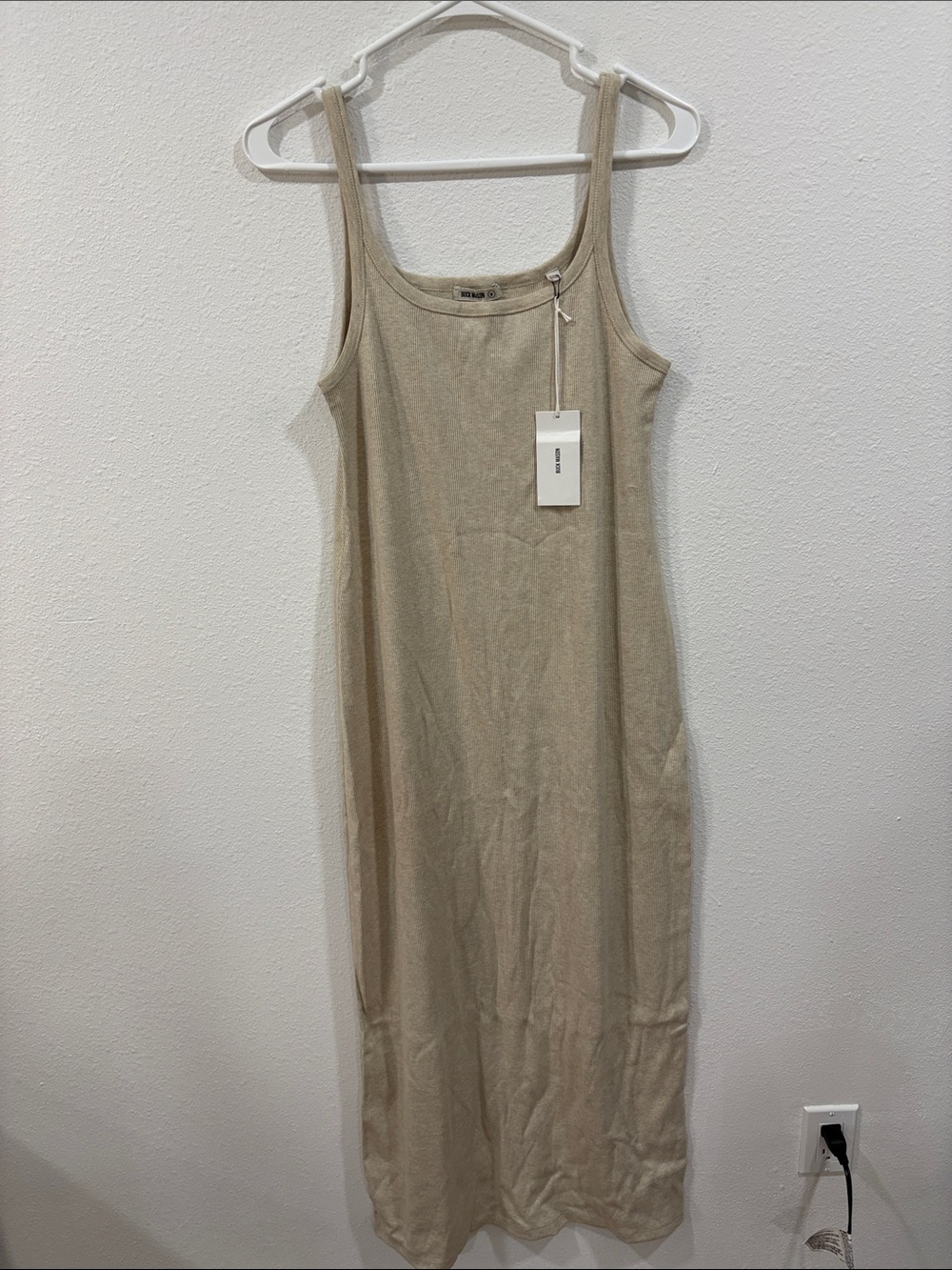 Buck Mason Surplus Rib Scoop Neck Maxi Dress Heather Oat Medium NWT Retail $118